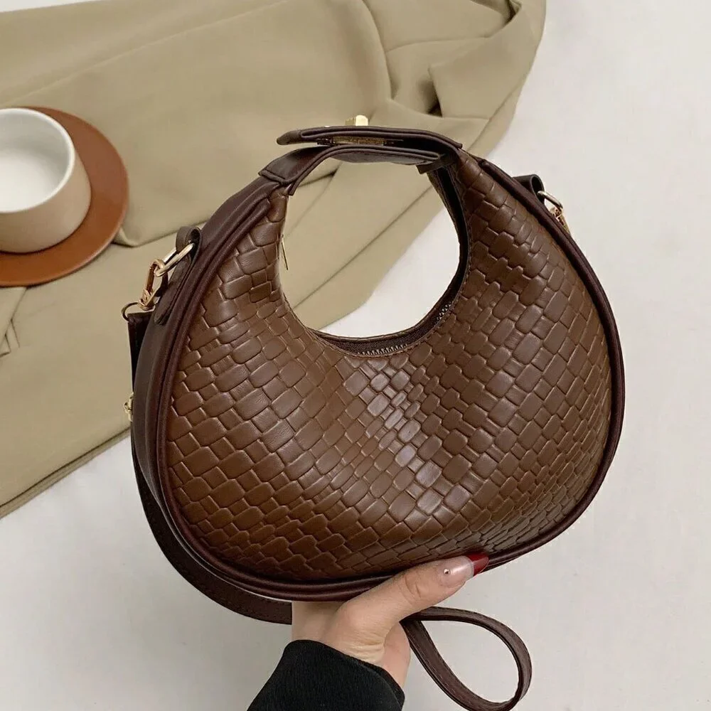 Coffee Brown Vintage Women's European And American Style Design Pu Crossbody Bag